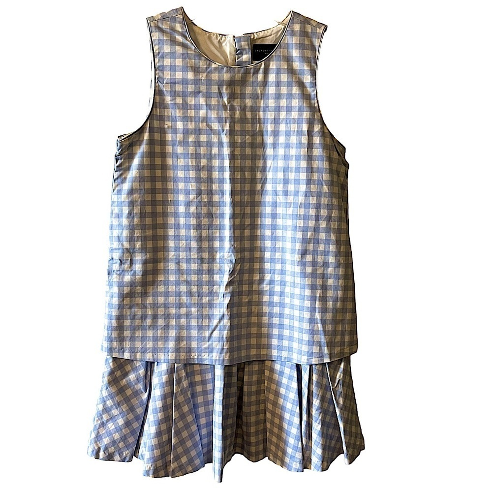 VICTORIA Beckham for Target Blue & White Gingham Dress Drop Waist Lined Size Med - Picture 4 of 11